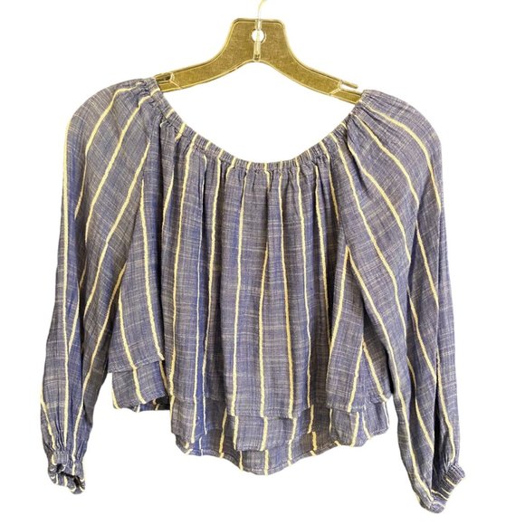 THREAD & SUPPLY SHIRT ADULT SIZE SMALL BLUE WHITE STRIPE FLOWY CROPPED WOMENS - Picture 1 of 5